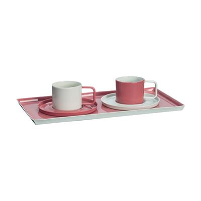 Ürün Seti - 2li Fincan & Tabak ve Tepsi / Pembe - Beyaz