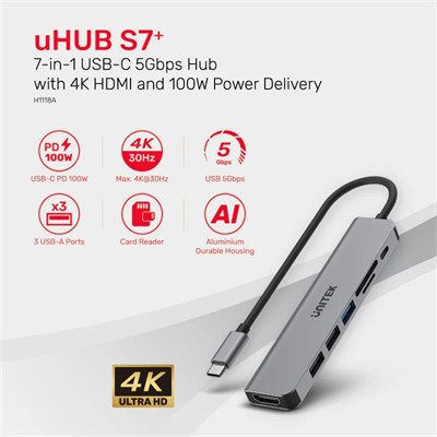 UNITEK USB-C 7 IN 1 UNIVERSAL DOCK STATION (H1118A)