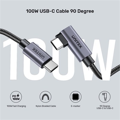 UNITEK 90D USB-C SARJ KABLOSU 1M 100W (C14123BK-1M)