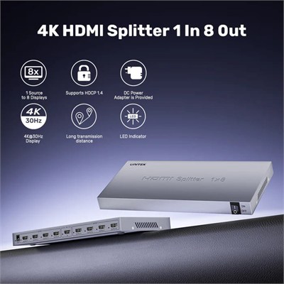 UNITEK 4K HDMI SPLITTER 1 IN 8 OUT (V1132A01-EU)