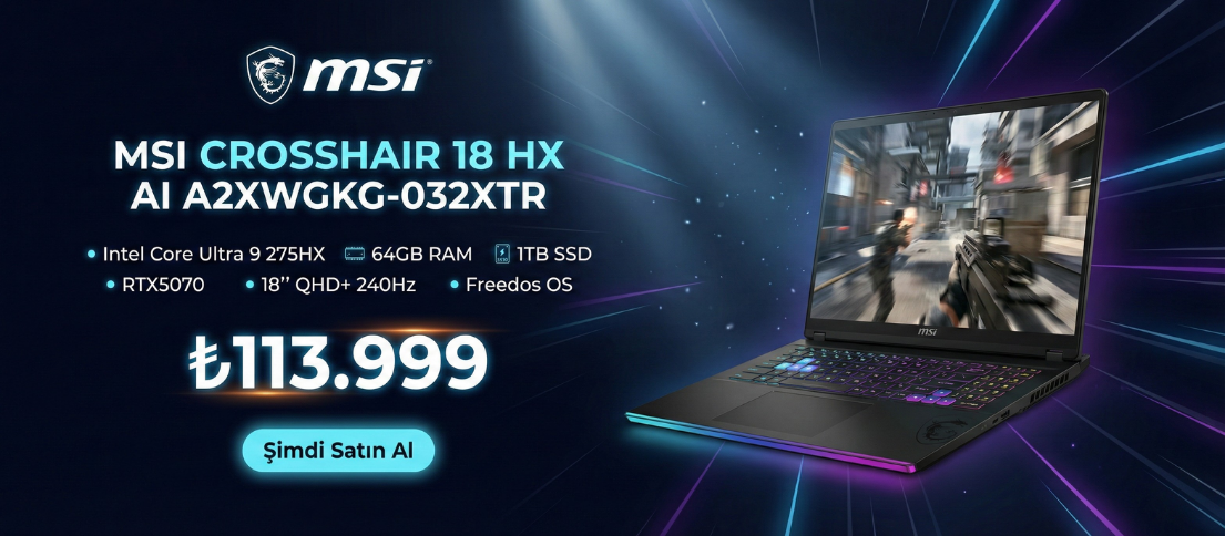 MSI CROSSHAIR 18 HX AI A2XWGKG-032XTR Intel Core Ultra 9 275HX 64GB 1TB SSD RTX5070 Freedos 18'' QHD+ 240Hz Taşınabilir Bilgisayar