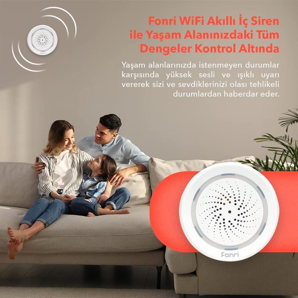 Fonri Wi-Fi Akıllı Iç Ortam Siren / Isı Nem Ölçer, Wifi, Google Asistan Ve Tuya Destekli, Uzaktan Kontrol