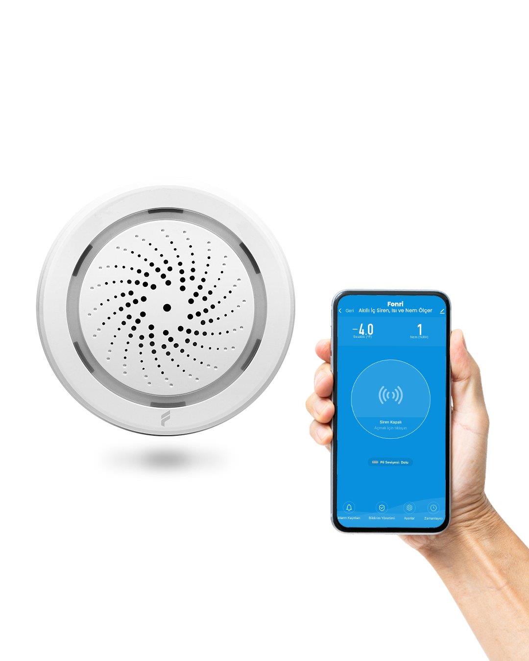 Fonri Wi-Fi Akıllı Iç Ortam Siren / Isı Nem Ölçer, Wifi, Google Asistan Ve Tuya Destekli, Uzaktan Kontrol