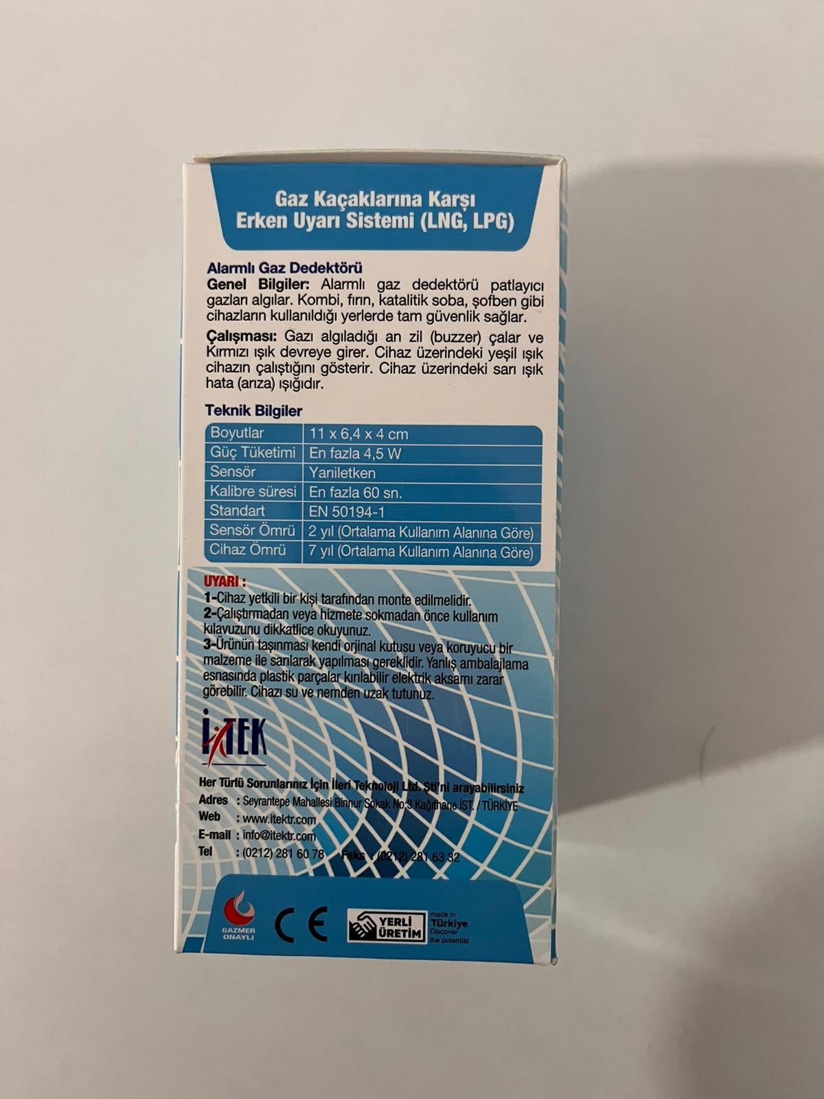 Alarmlı Gaz Dedektörü-(LNG/LPG Algılar) Gas Dedektor/Alarm