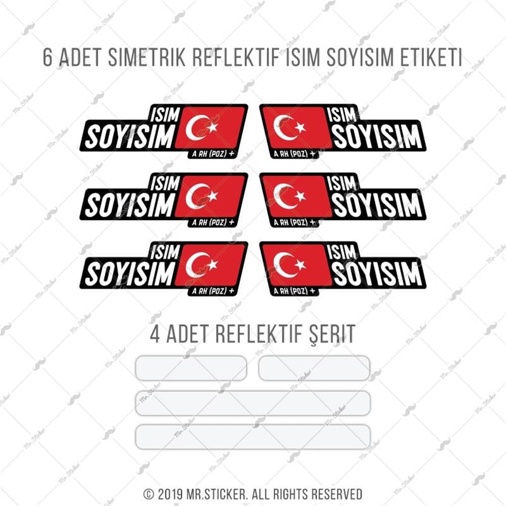 BCY4 Reflektif Kan Grubu Secenekli 10 Parca Bisiklet Isim Etiket Seti