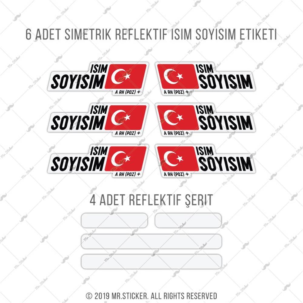 BCY4 Reflektif Kan Grubu Secenekli 10 Parca Bisiklet Isim Etiket Seti