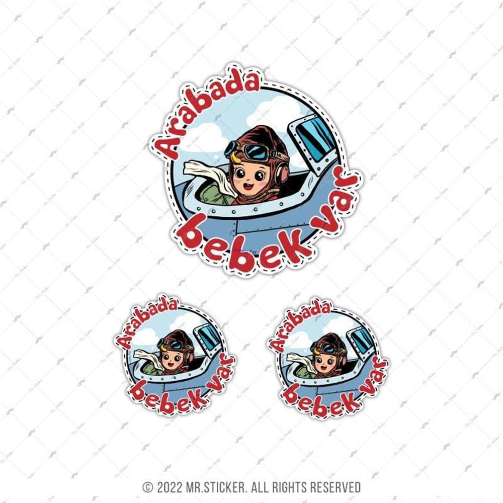 BOB20 Pilot Temali Arabada Bebek Var Etiketi 3lü Set