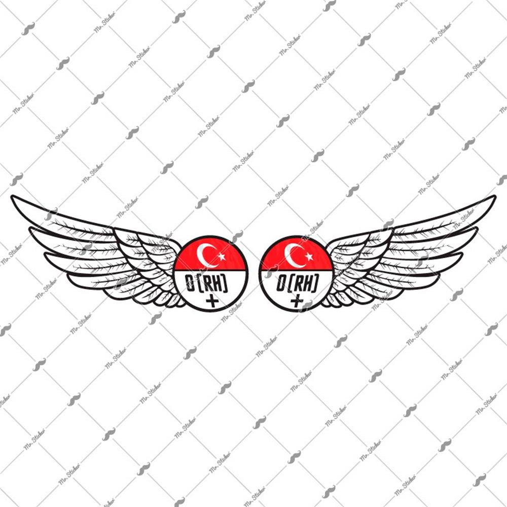 BT21 Reflektif Kanat Desenli 0 Rh Pozitif (+) Kan Grubu Etiket Seti