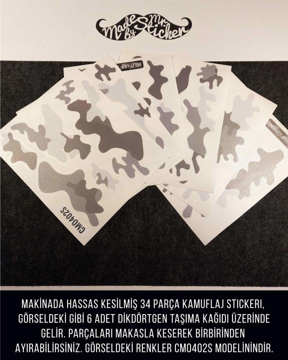 CMO402SS - Snowboard Kaski ve Board Kaplamaya Uygun 34 Parca Kucuk Boy Kamuflaj Seti