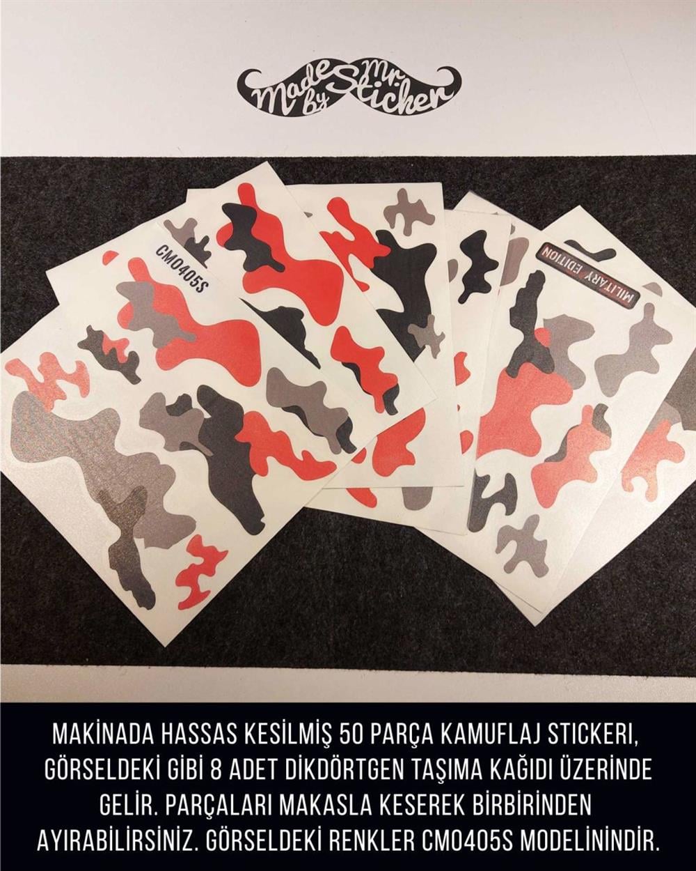CMO405L - Motosiklet Kaplamaya Uygun 50 Parca Orta Boy Kamuflaj Seti
