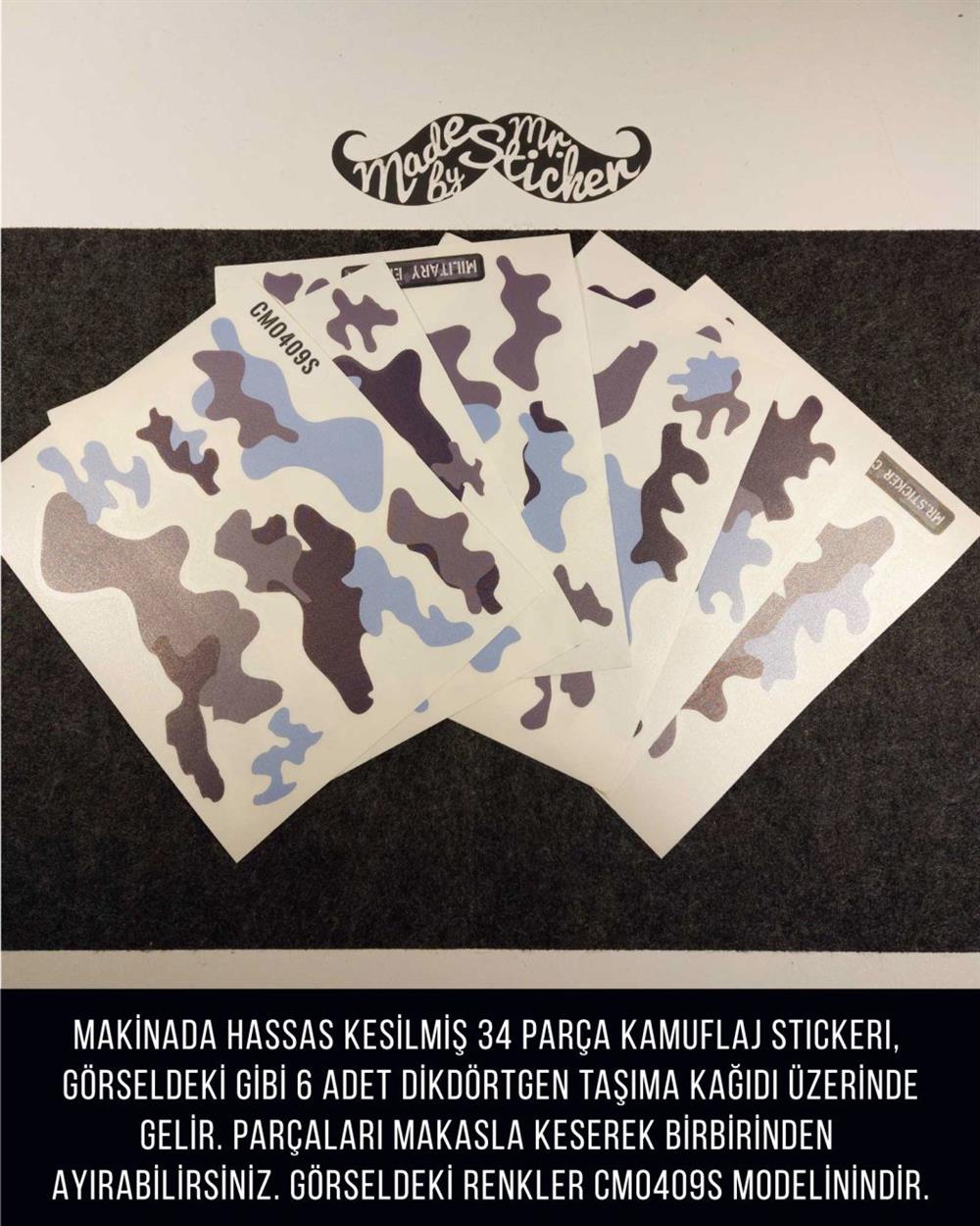 CMO409SS - Snowboard Kaski ve Board Kaplamaya Uygun 34 Parca Kucuk Boy Kamuflaj Seti