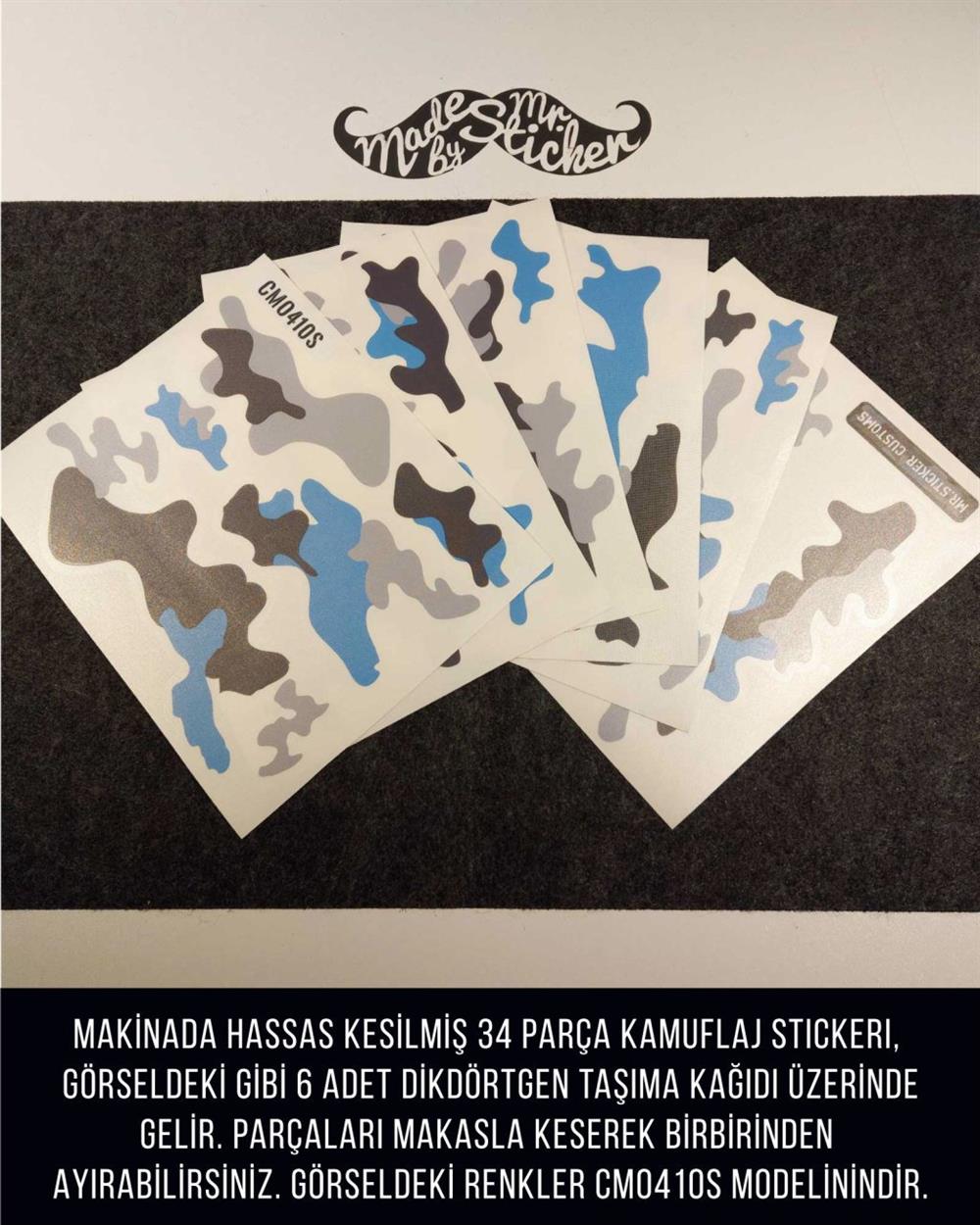 CMO410SS - Snowboard Kaski ve Board Kaplamaya Uygun 34 Parca Kucuk Boy Kamuflaj Seti