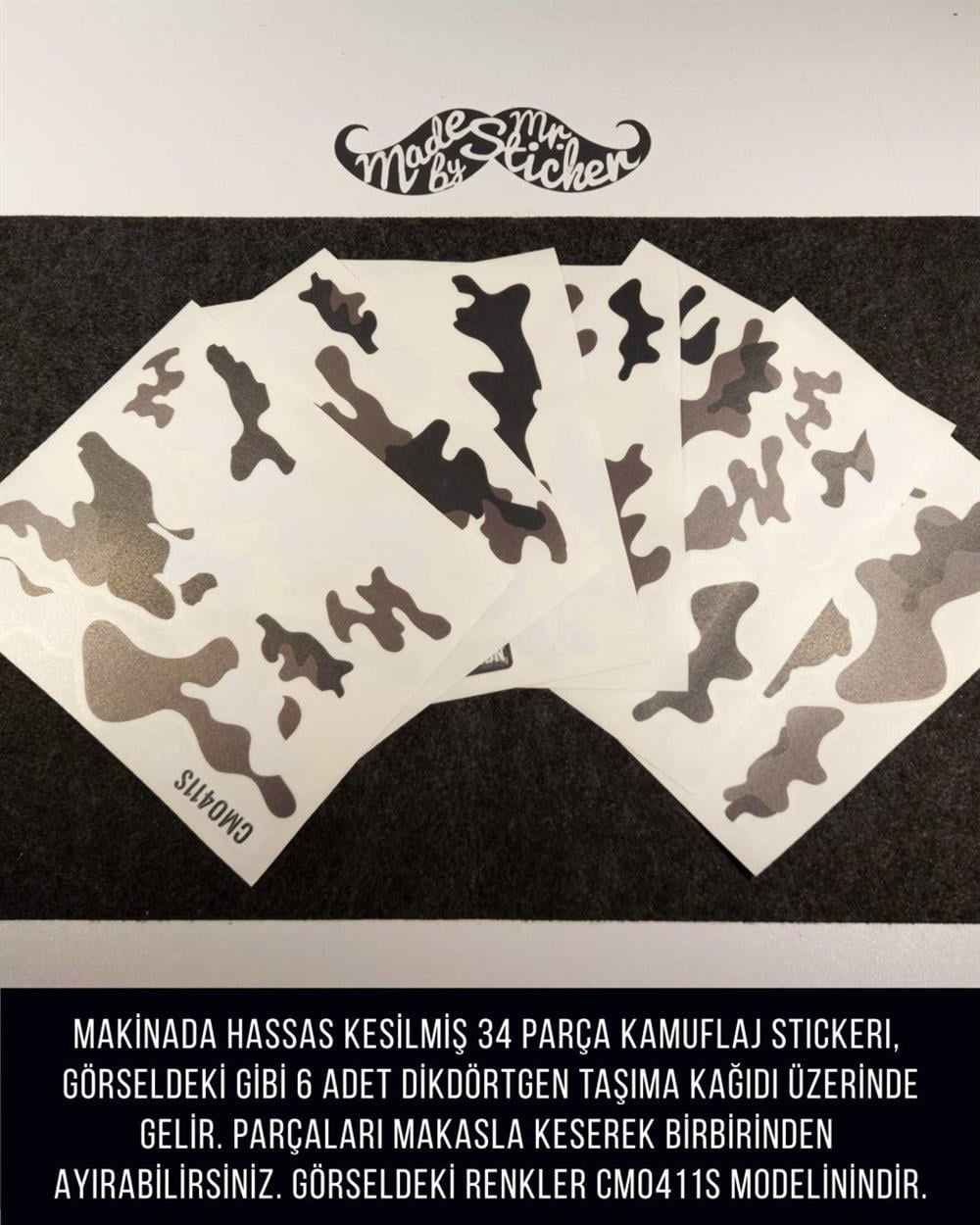 CMO411SS - Snowboard Kaski ve Board Kaplamaya Uygun 34 Parca Kucuk Boy Kamuflaj Seti