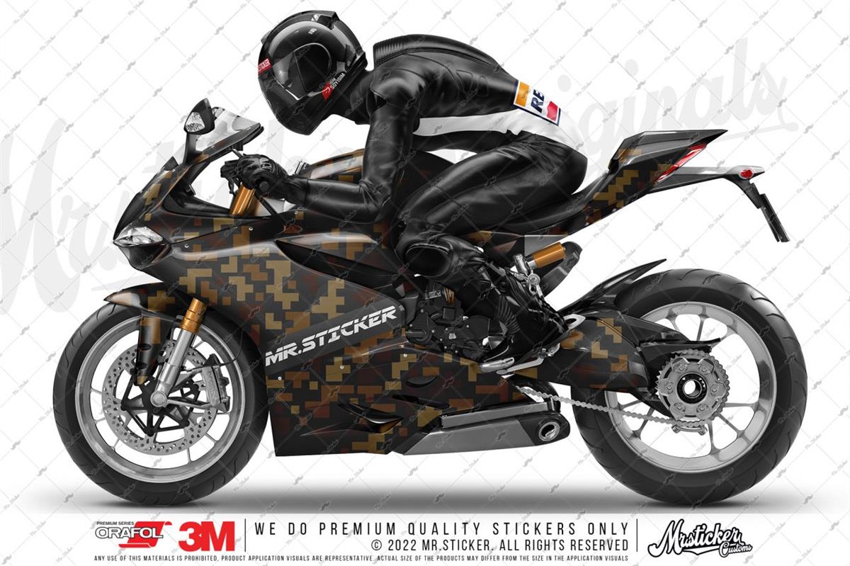 CMO711 Motosiklet Kaplamaya Uygun Pixel Kamuflaj Seti Kahverengi Tonları
