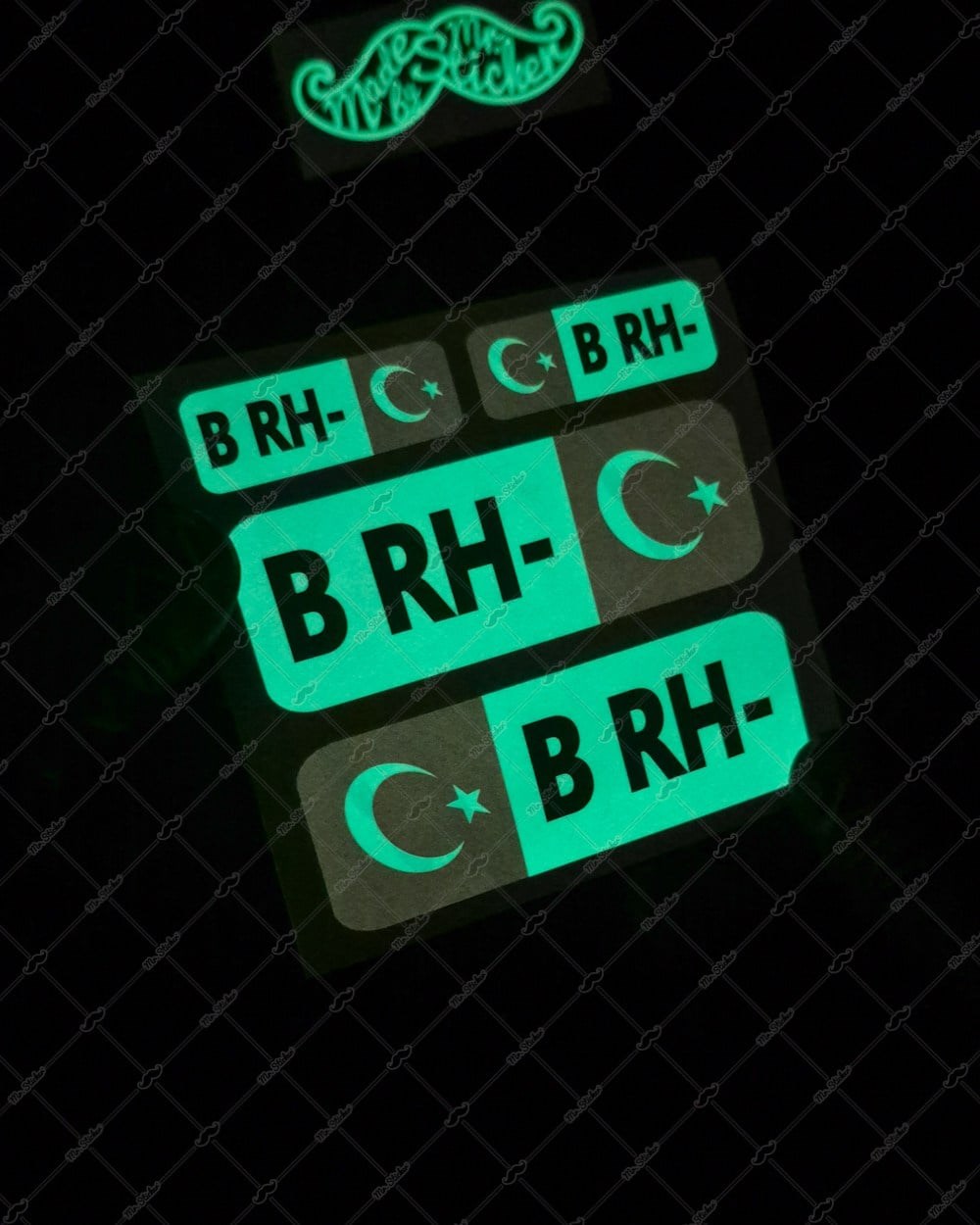 GIDWBT06 Karanlıkta Işıldayan B Rh Negatif (-) Kan Grubu Etiket Seti