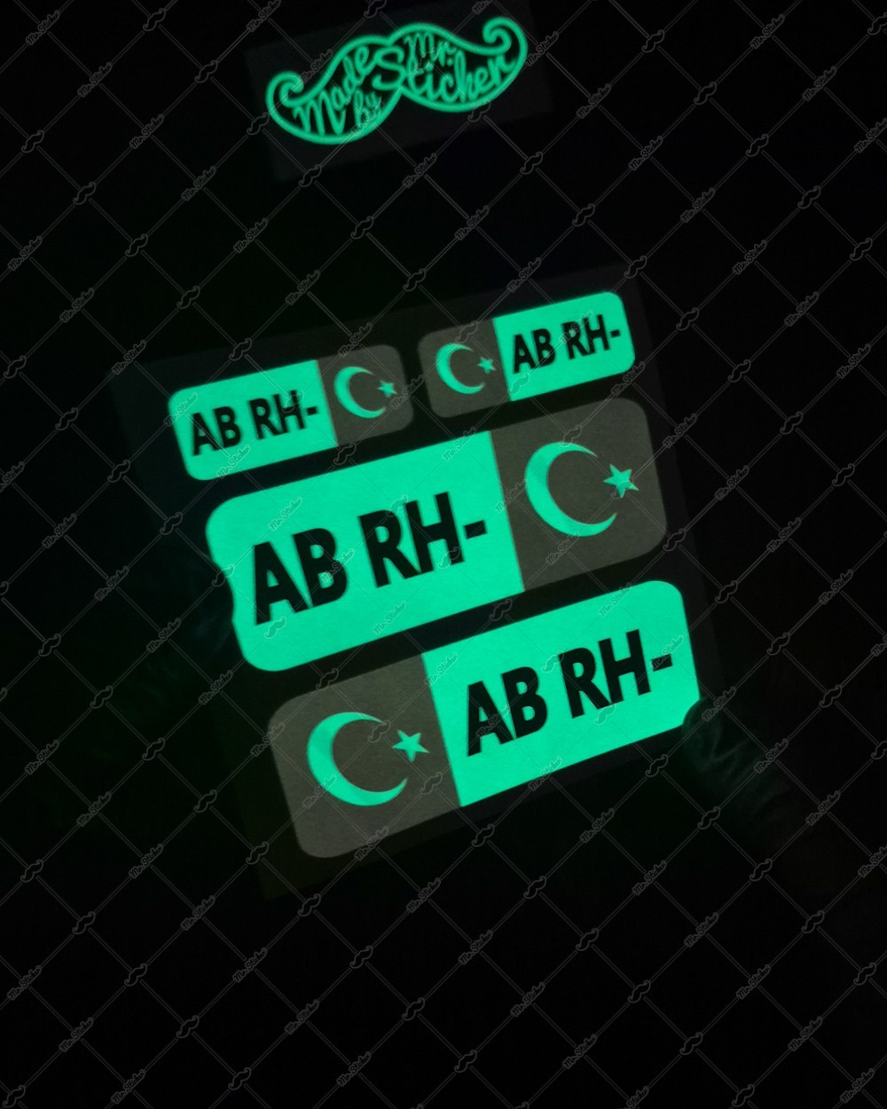GIDWBT08 Karanlıkta Işıldayan AB Rh Negatif (-) Kan Grubu Etiket Seti