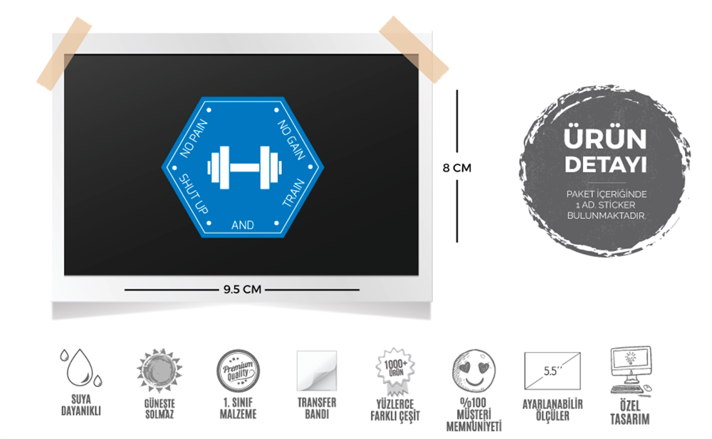 GYM7 Acı Yoksa Kas Da Yok Söylenme Calış Sloganlı Etiketi