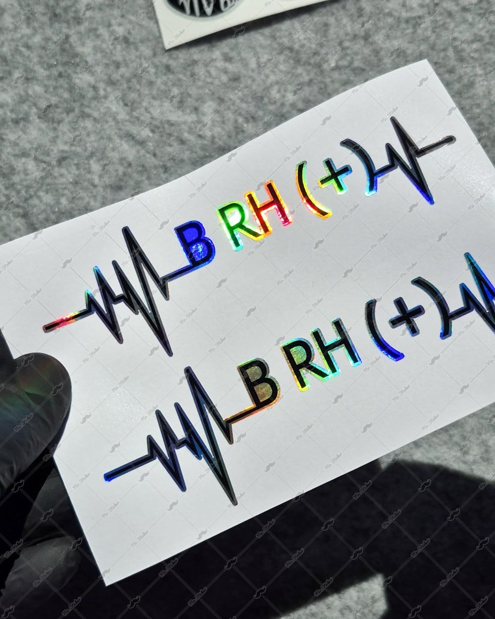 HLGBT45 Hologram Kalp Ritmi Desenli B Rh Pozitif (+) Kan Grubu Etiketi 2 li Set
