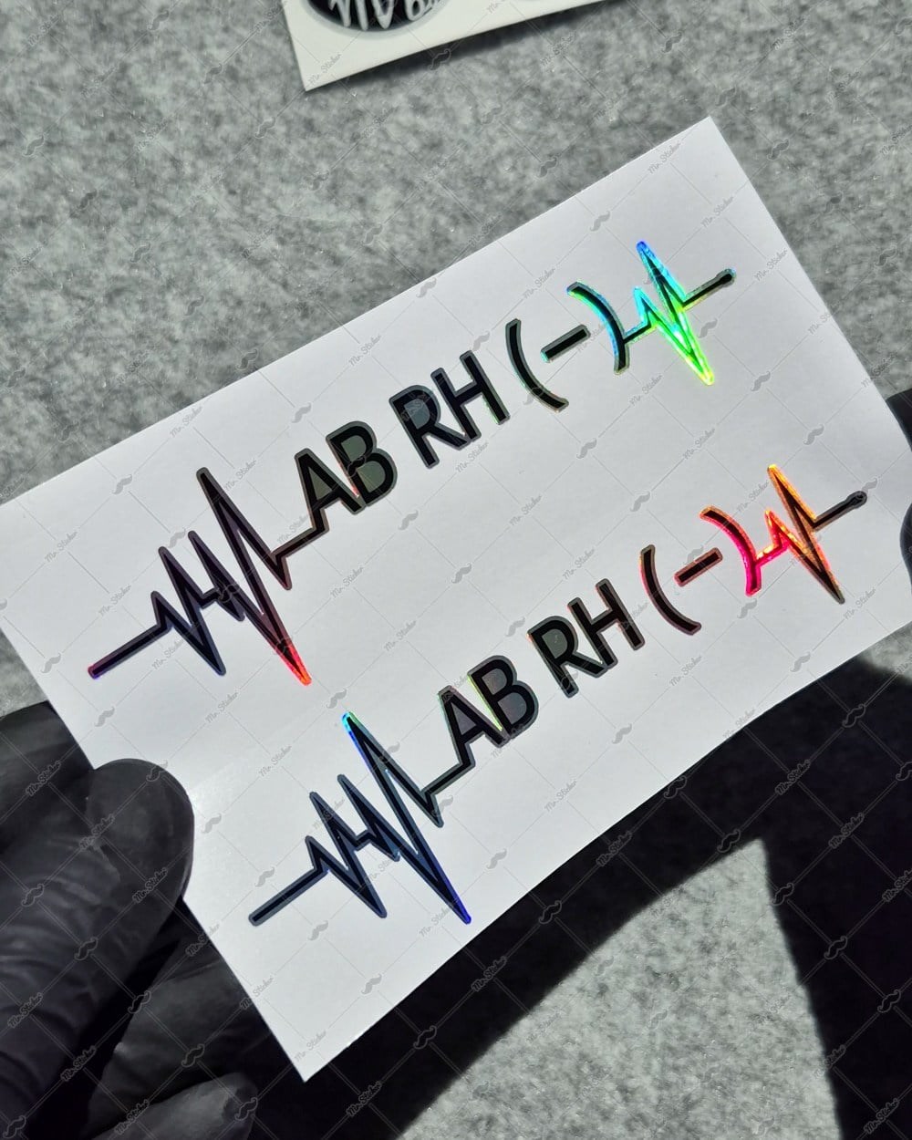HLGBT48 Hologram Kalp Ritmi Desenli AB Rh Negatif (-) Kan Grubu Etiketi 2 li Set