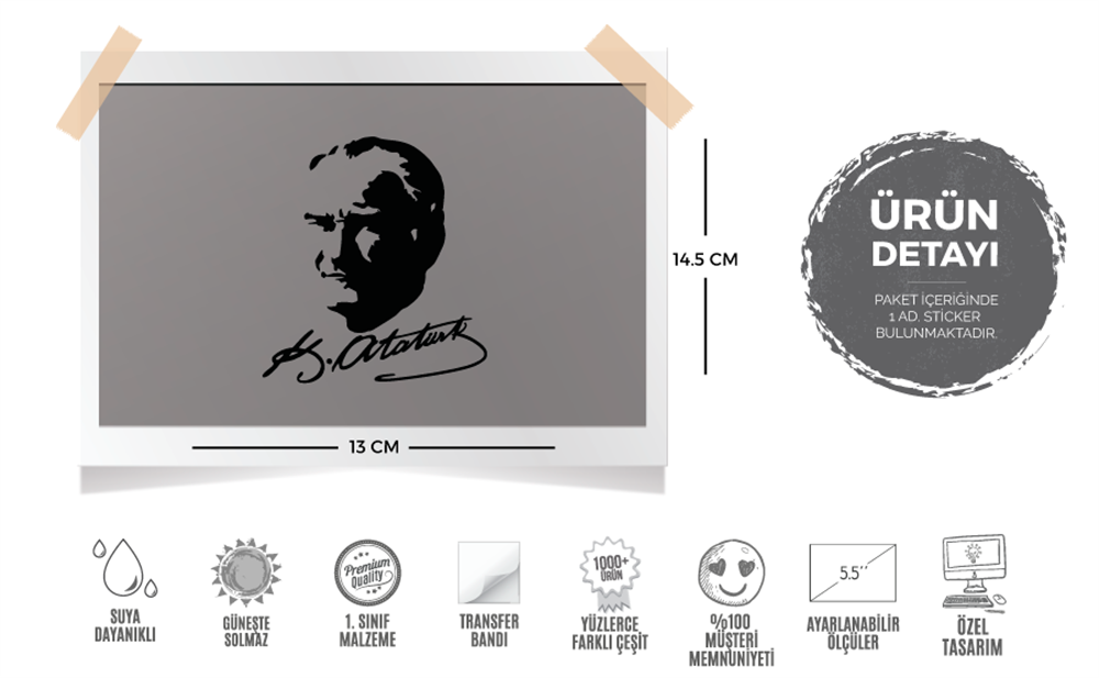 MKA1 Kemal Ataturk Silueti - Mat Siyah