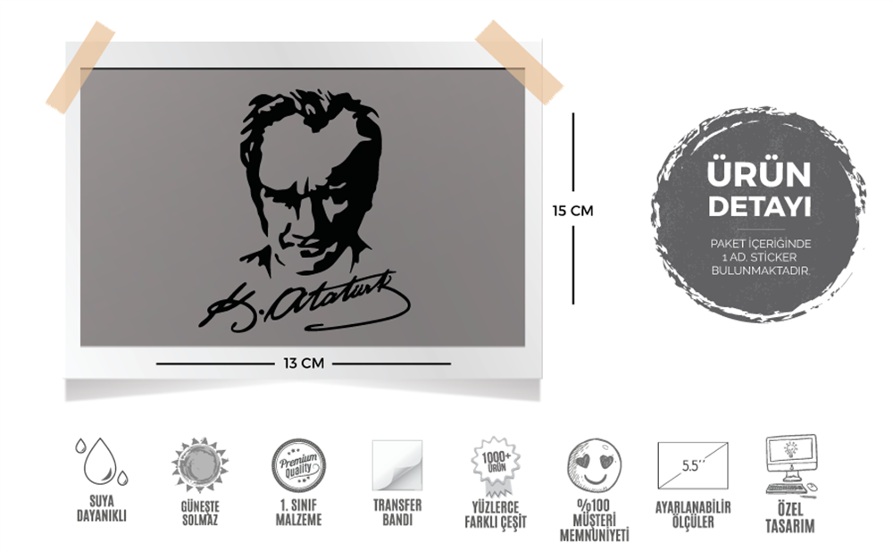 MKA2 Kemal Ataturk Silueti - Mat Siyah
