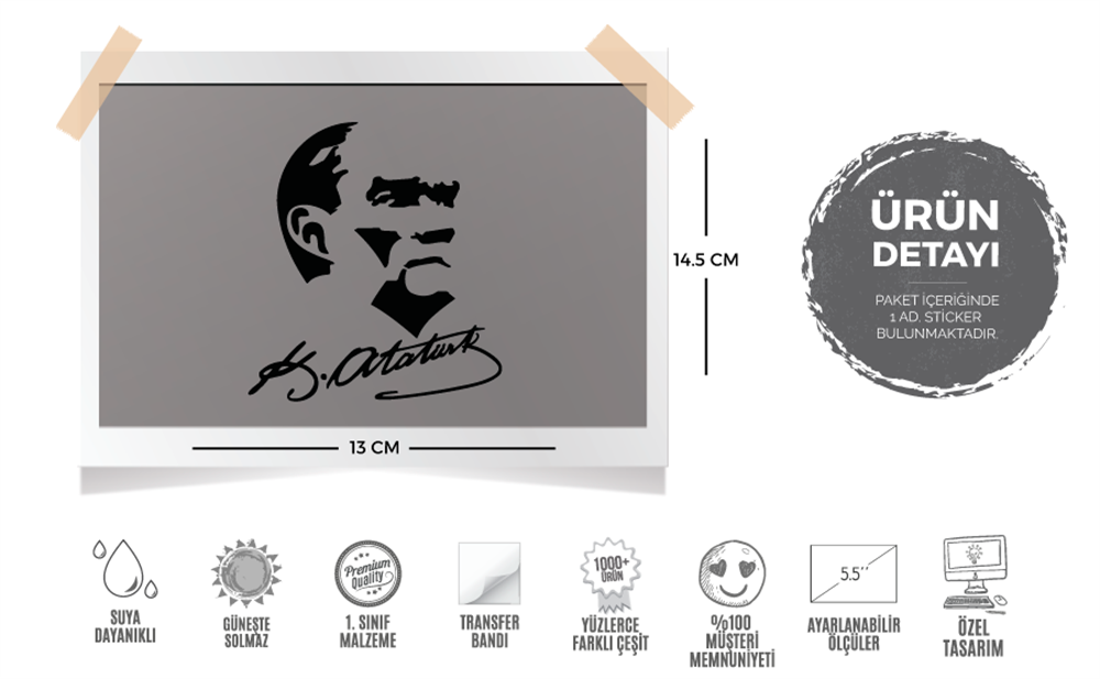 MKA3 Kemal Ataturk Silueti - Mat Siyah