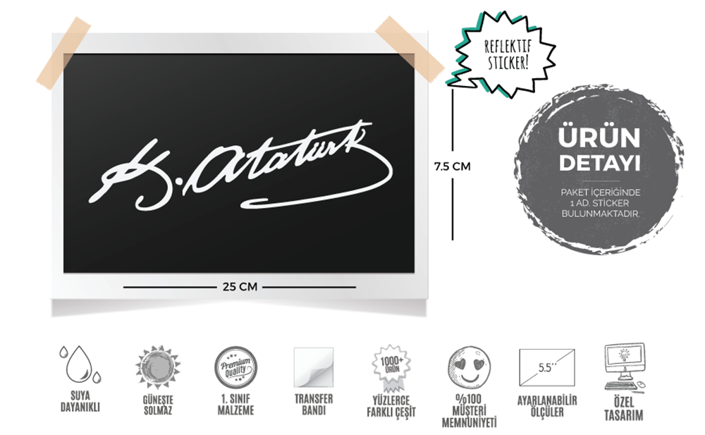 RFHLM95 Reflektif Kemal Ataturk Imzasi  - Buyuk Boy
