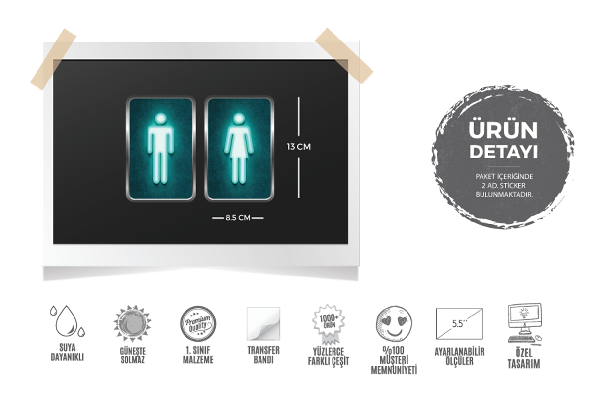 WC33 Yesil Neon Efektli Bay Bayan Tuvalet Simgesi Seti