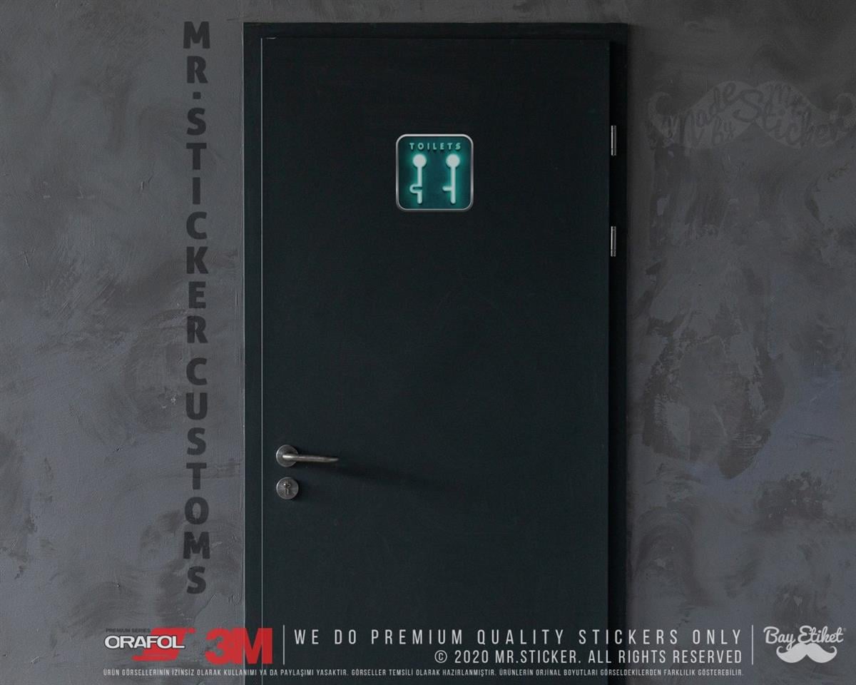 WC34 Yesil Neon Efektli Unisex Tuvalet Simgesi Etiketi