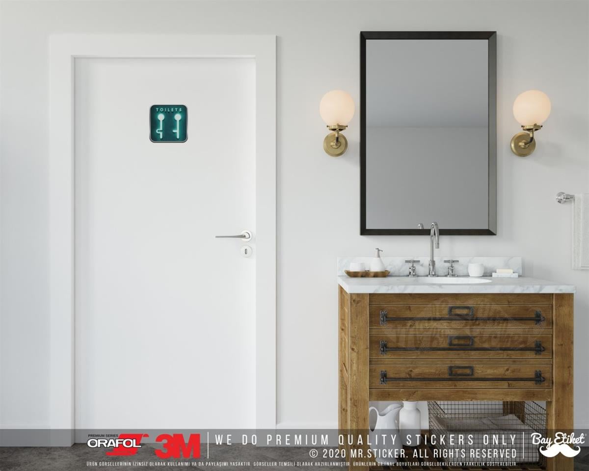 WC34 Yesil Neon Efektli Unisex Tuvalet Simgesi Etiketi