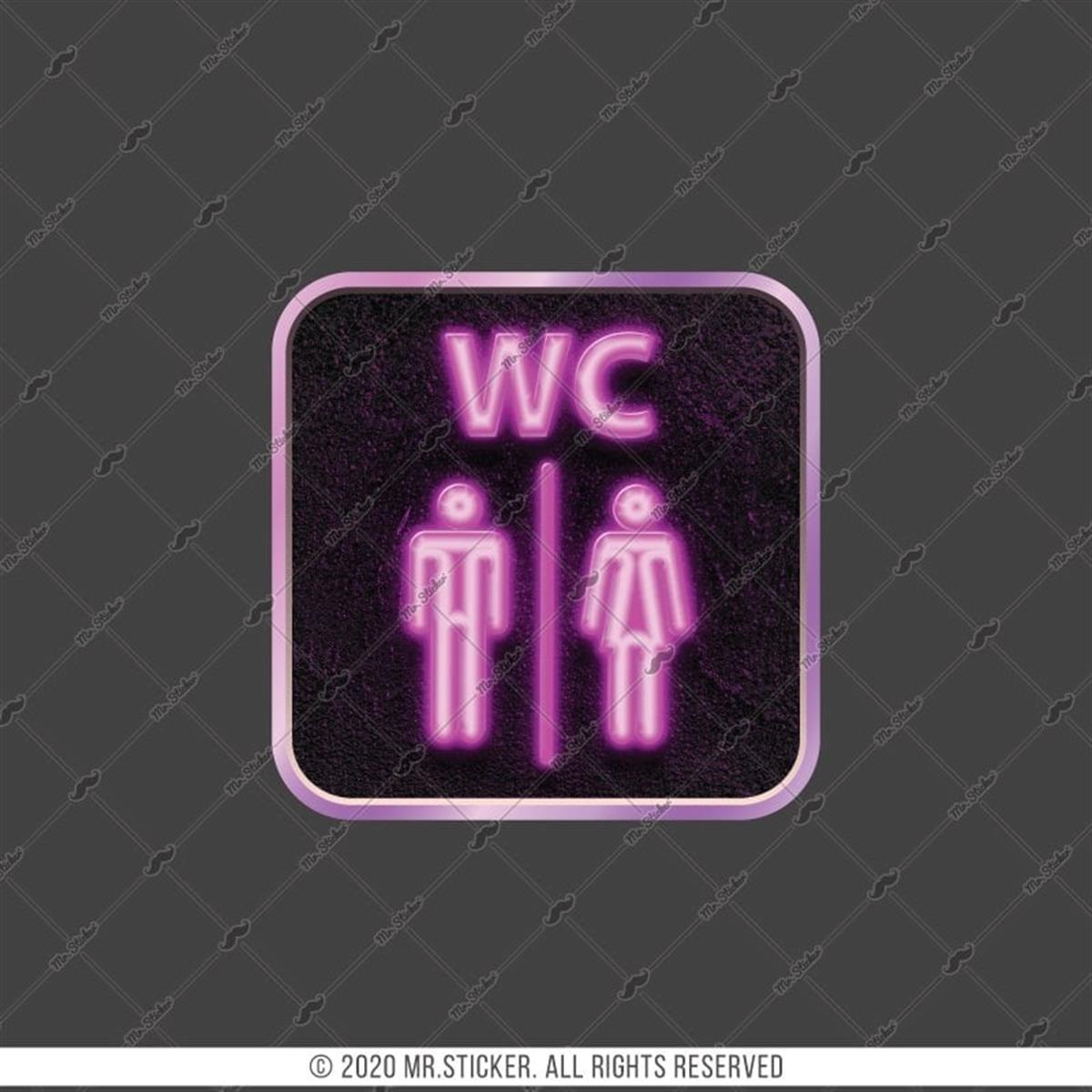 WC35 Mor Neon Efektli Unisex Tuvalet Simgesi Etiketi