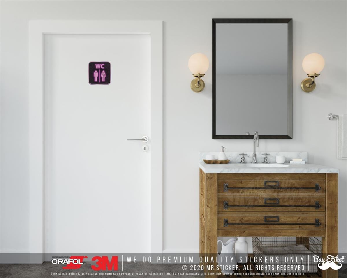 WC35 Mor Neon Efektli Unisex Tuvalet Simgesi Etiketi