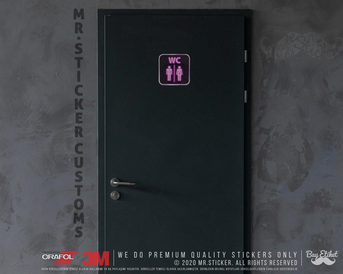 WC35 Mor Neon Efektli Unisex Tuvalet Simgesi Etiketi