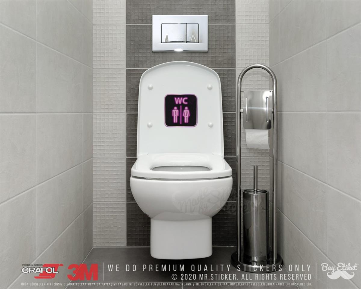 WC35 Mor Neon Efektli Unisex Tuvalet Simgesi Etiketi