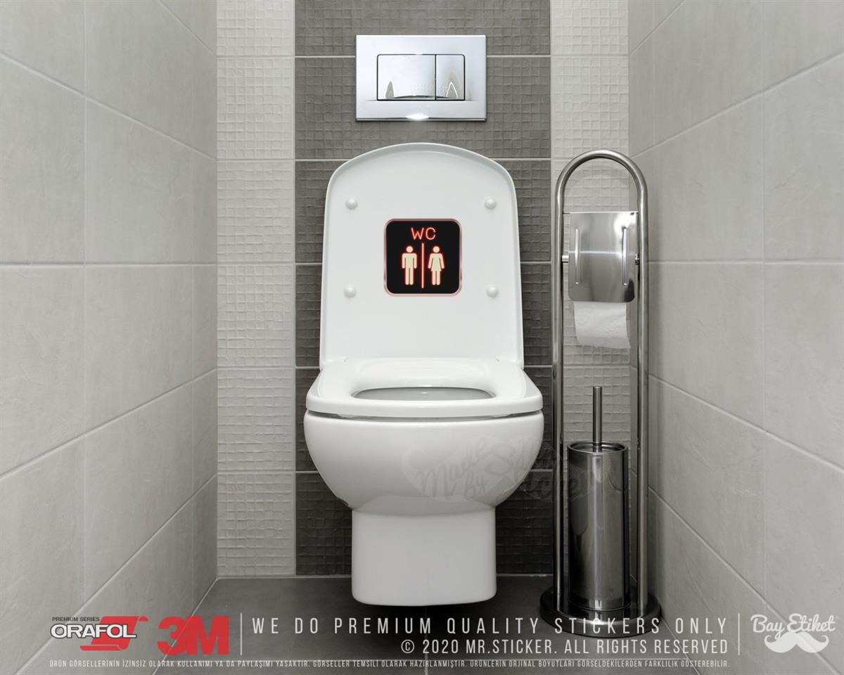 WC36 Kirmizi Neon Efektli Unisex Tuvalet Simgesi Etiketi