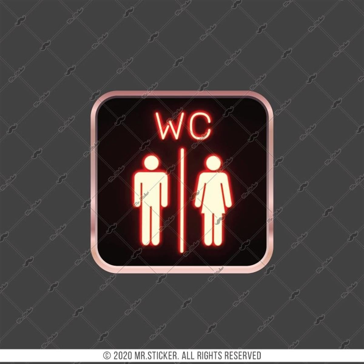 WC36 Kirmizi Neon Efektli Unisex Tuvalet Simgesi Etiketi