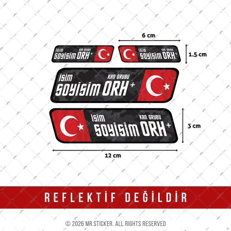 BT60 Kamuflaj Desenli İsme Özel Kan Grubu Etiket Seti