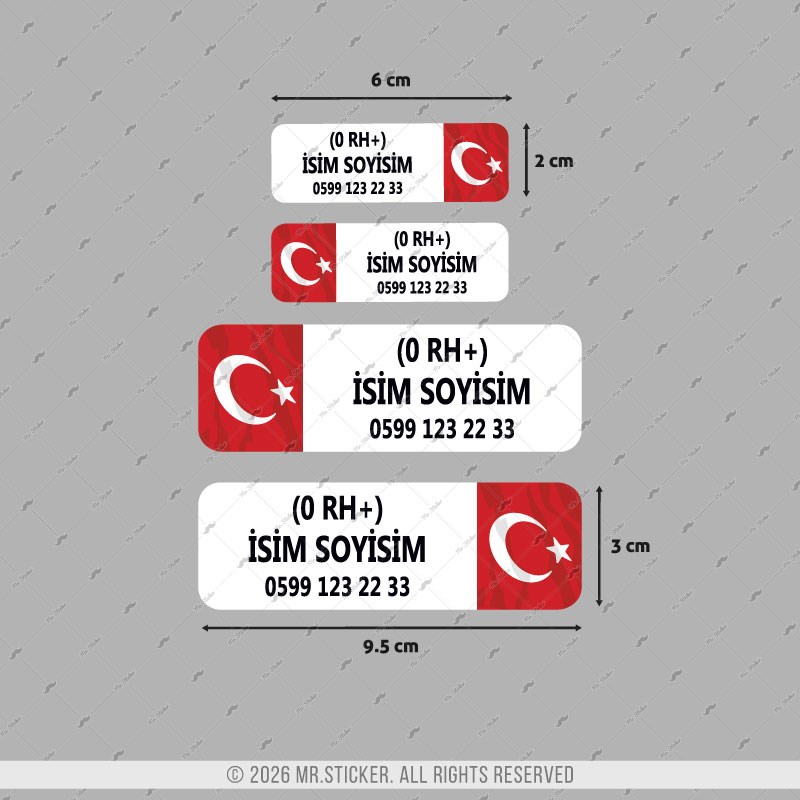 BT72 İsme Özel Reflektif Kan Grubu Etiket Seti Telefon Numarası Opsiyonlu