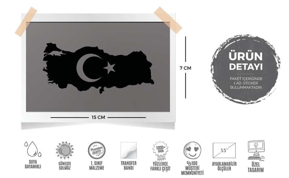 CFL16 Ay Yildizli Turkiye Haritasi Mat Siyah