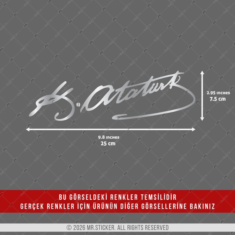 CHR36 Krom Seri Büyük Boy Kemal Atatürk İmza Etiketi