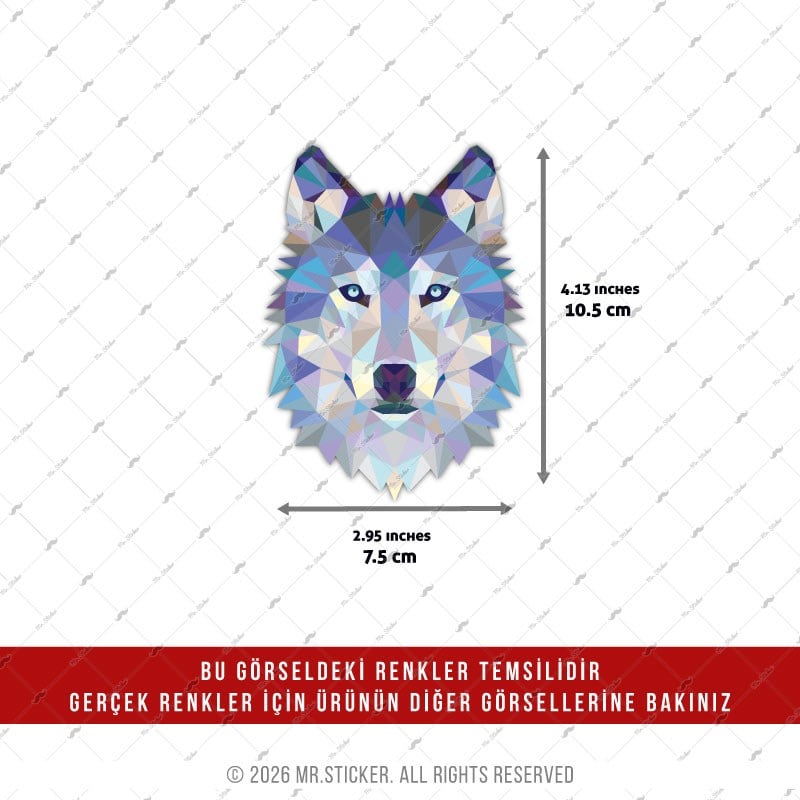 HLG105 Hologram Polygonal Tasarim Sibirya Kurdu Etiketi