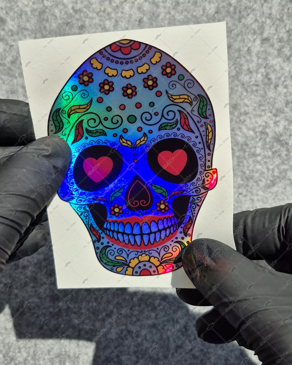 HLG129 Hologram Kalp Gozlu Sugar Skull Kurukafa Etiketi