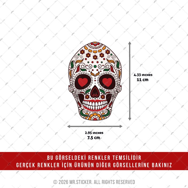 HLG129 Hologram Kalp Gozlu Sugar Skull Kurukafa Etiketi