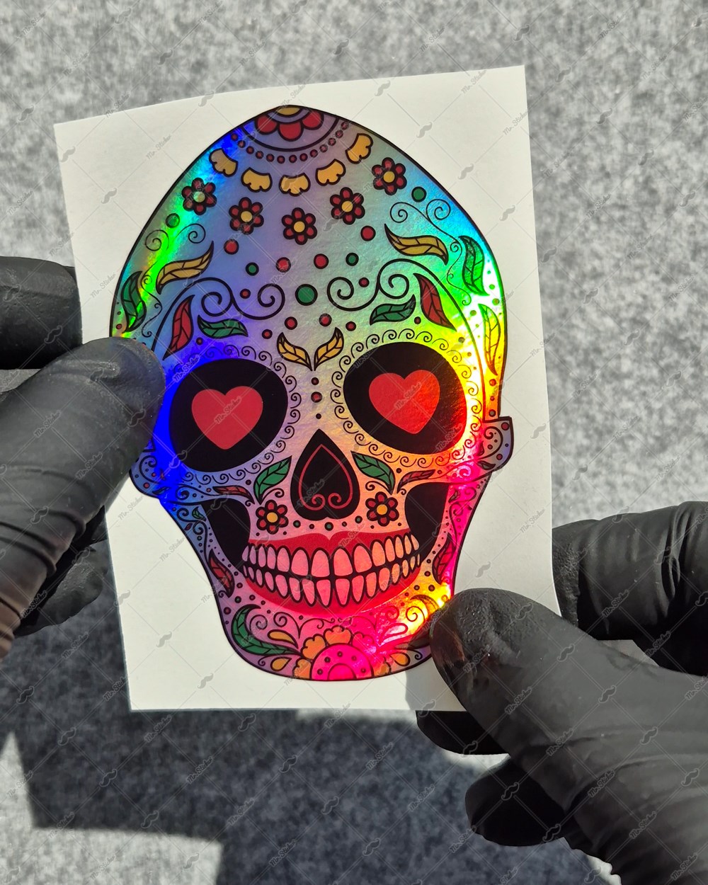 HLG129 Hologram Kalp Gozlu Sugar Skull Kurukafa Etiketi