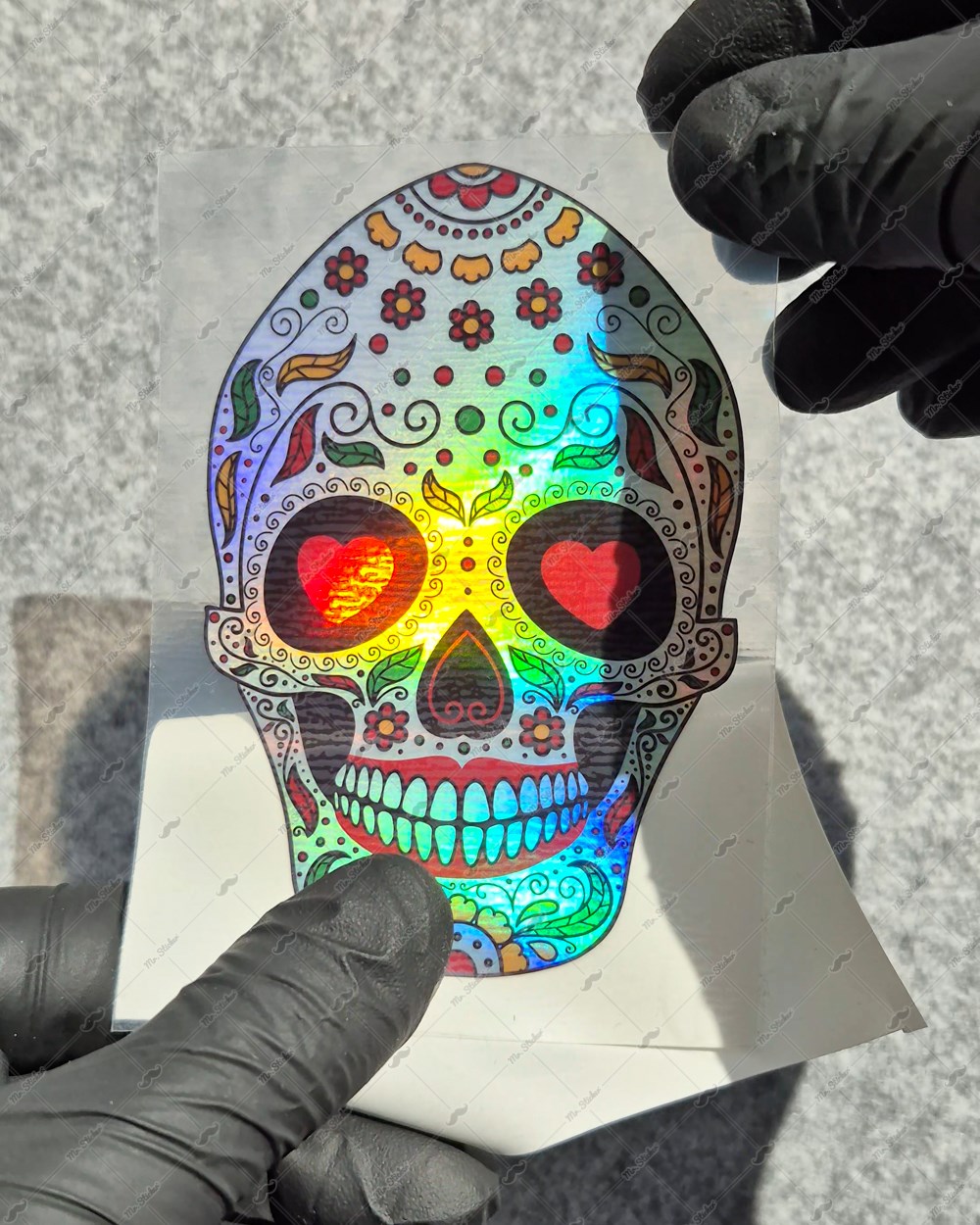 HLG129 Hologram Kalp Gozlu Sugar Skull Kurukafa Etiketi