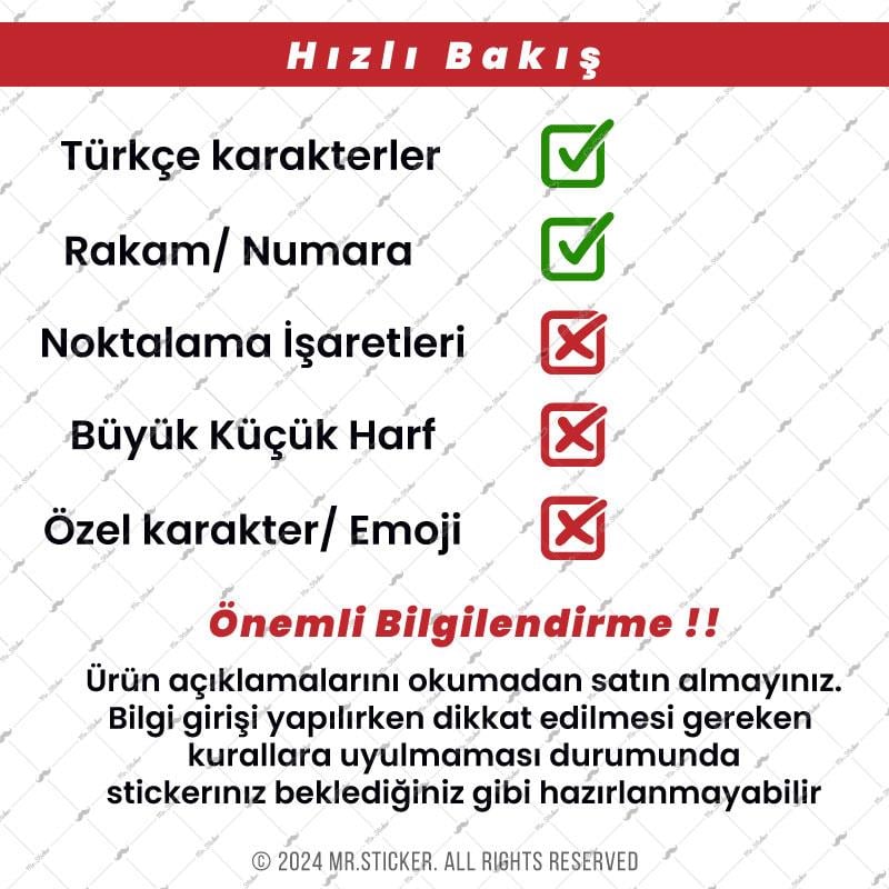 PRS22 Adana Yazı Tipi 2cm Yükseklik 10 karakter