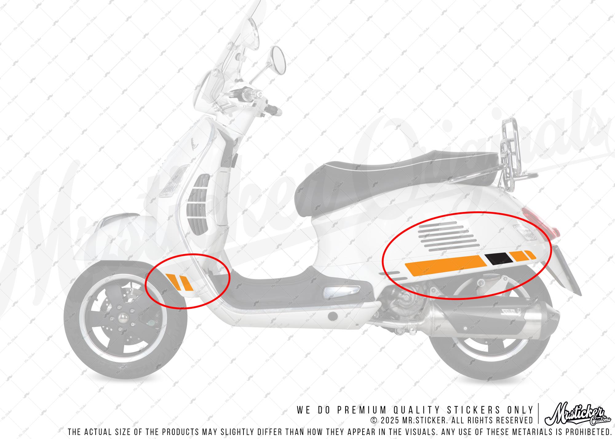STS5 Turuncu Siyah Vespa GTS250 GTS300 Uyumlu Yan Cita Sticker Seti