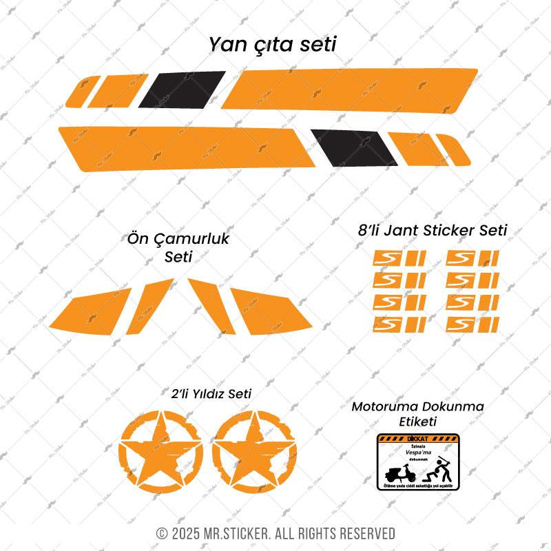 STS5 Turuncu Siyah Vespa GTS250 GTS300 Uyumlu Yan Cita Sticker Seti