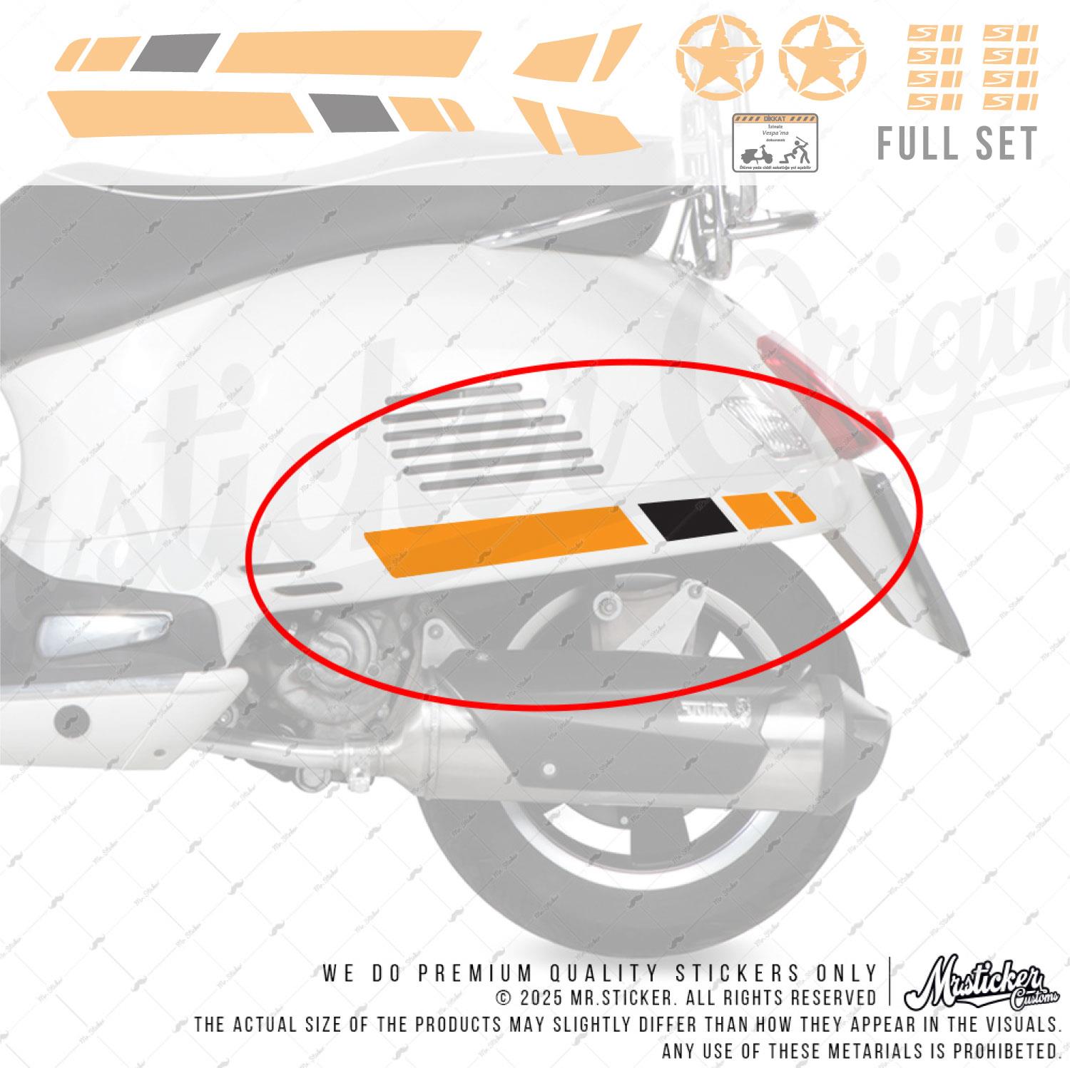 STS5 Turuncu Siyah Vespa GTS250 GTS300 Uyumlu Yan Cita Sticker Seti