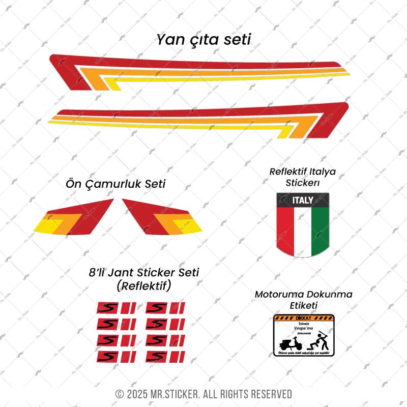 STS69 Vespa Uyumlu Retro Yan Çıta Sticker Seti Renk Seçenekli